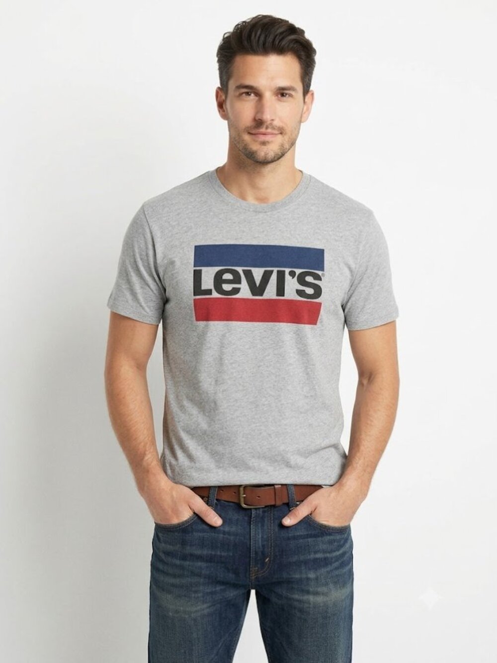 Levi’s Men’s Graphic T‑Shirt Heathered Gray Red Blue · Size XL